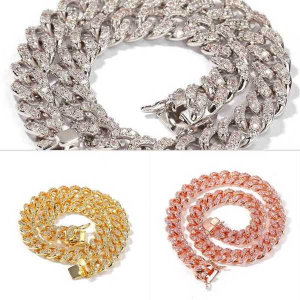 

stonefans men's and women's round necks, cuban chains, sparkling jewelry, ice cuban fashion, rhinestones q0809, Silver