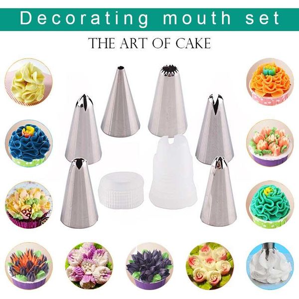 

baking & pastry tools 6pcs stainless steel nozzle set + 1 icing piping cream cake decorating mouth tips