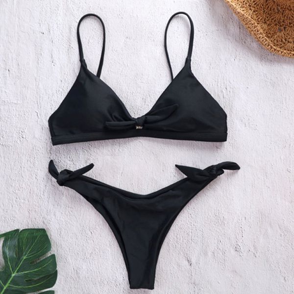 

2019 new is pure color suit bikini swimsuit trend, White;black