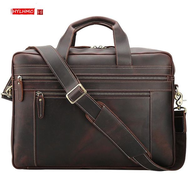 

briefcases genuine leather men's briefcase large capacity 17 inch lapbag handbags crazy horse shoulder bags