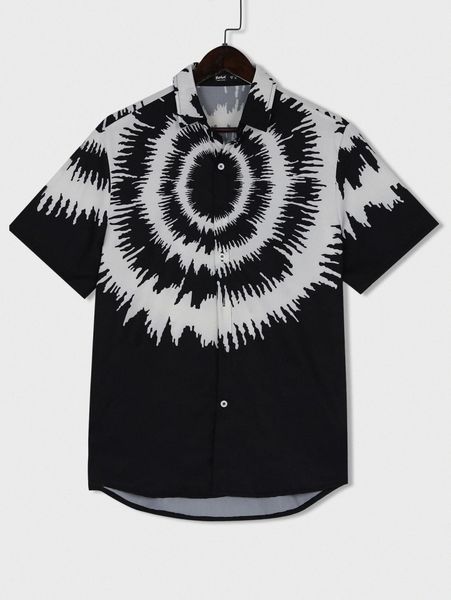 

romwe guys tie dye button front shirt y4jf#, White;black
