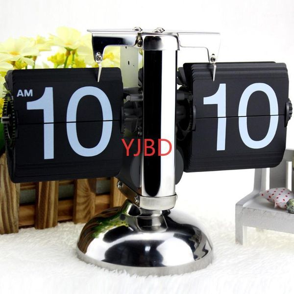 

desk & table clocks flip digital clock small scale retro stainless steel internal gear operated quartz home decor1