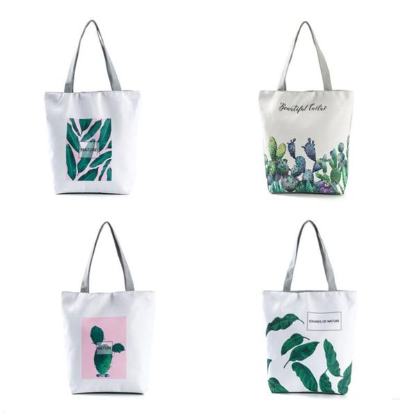 

storage bags summer green leaf shopping printed women handbag foldable & reusable shoulder bag large capacity canvas tote canva