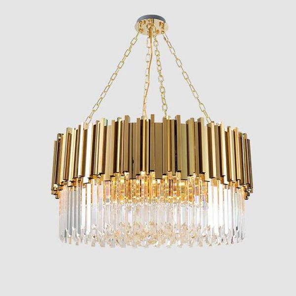 

stainless steel and lighting chandelier modern polished round living room dining crystal lamp luxury chandeliers
