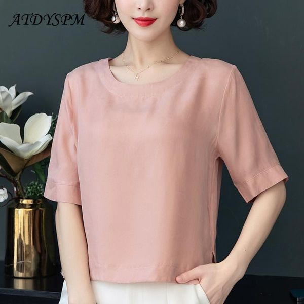 

women's blouses & shirts women silk simple short sleeve o neck summer casual tee shirt loose streetwear clothing, White