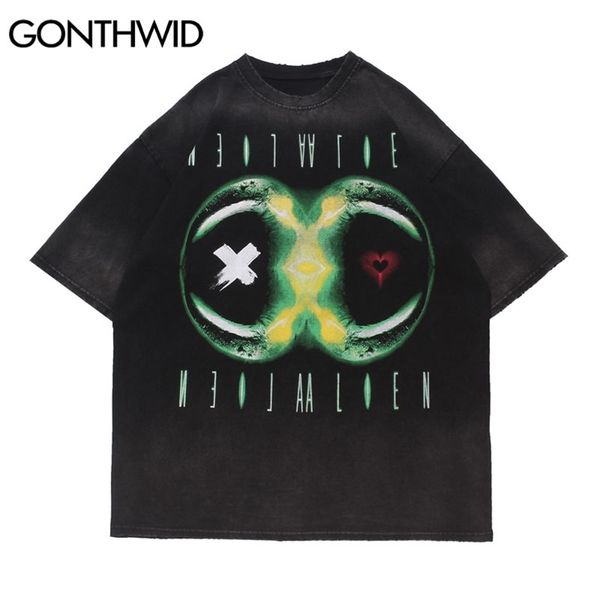 

oversized tshirts streetwear creative print distressed tees shirts hip hop punk rock gothic fashion harajuku 210602, White;black