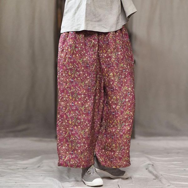 

women's pants & capris johnature women summer wide leg vintage print floral elastic waist 2021 loose original female soft casual, Black;white