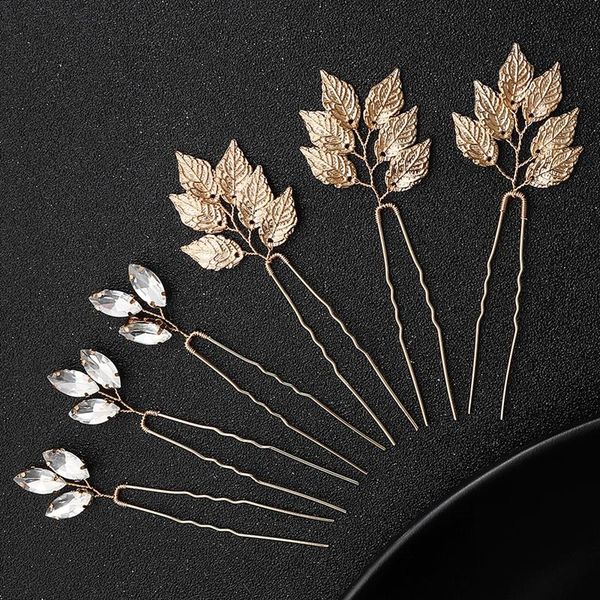 

hair clips & barrettes mogaku 6pcs fashion pins retro metal leaves sticks women bridal rhinestone luxury party wedding accessories, Golden;silver