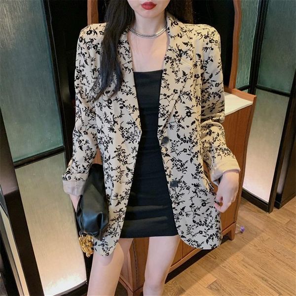 

vintage floral printed suits coat luxury jacket female 2021 autumn turn-down collar single-breasted jackets women's, Black;brown