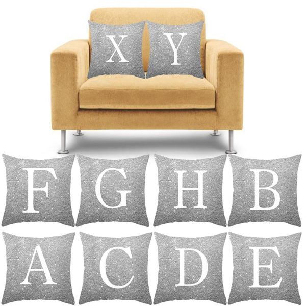 

cushion/decorative pillow silver letter polyester throw pillowcase 26 english letters printed textile square waist cushion covers f/ car sof