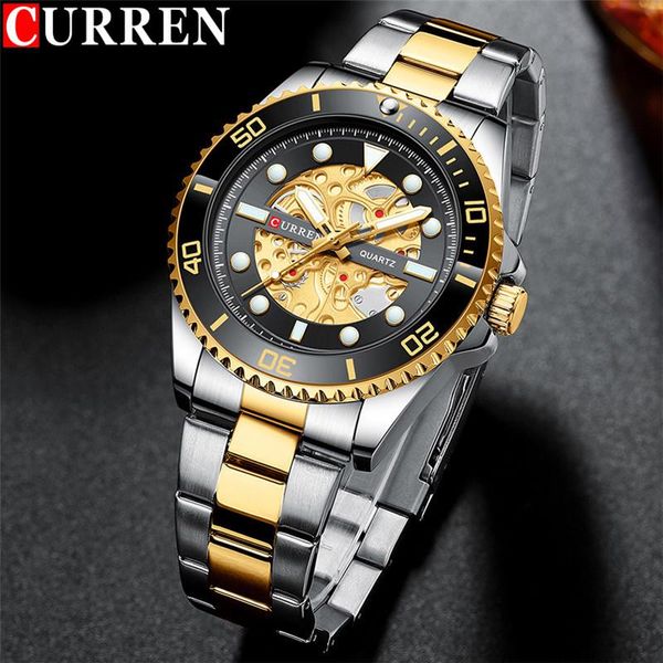 

wristwatches curren sport men watch gold business waterproof male clock silver stainless steel quartz man wristwatch 8412, Slivery;brown
