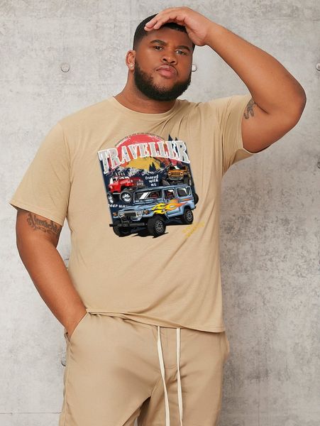 

extended sizes men car & letter graphic tee 92xl#, White;black