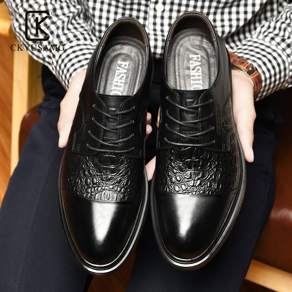 

ckvusamg men's wedding busins bullock leather formal shoes, Black