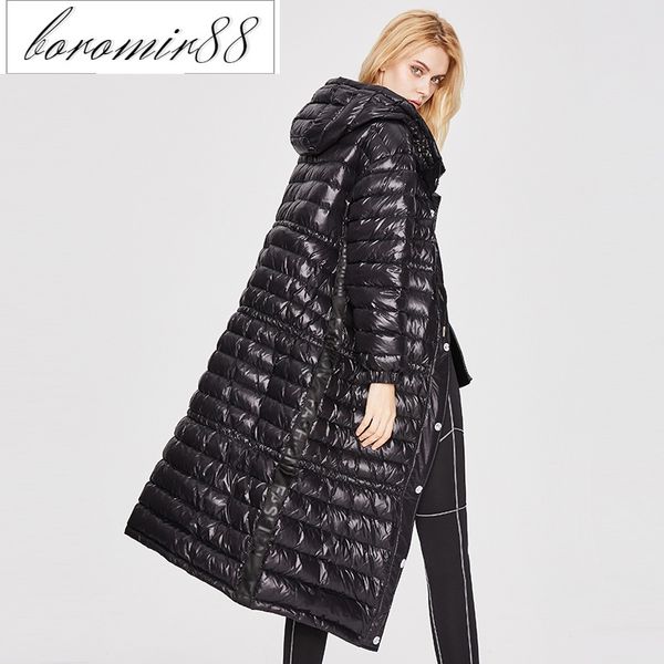 

2021 womens jiazehua outwear parkas winter thin tamping grid thickened white duck down extended jacket women's leisure, Black