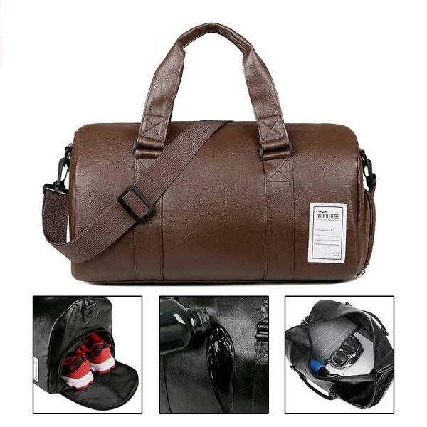 

men's leather bag for traveling sports fitness waterproof handle bags travel pack duffel