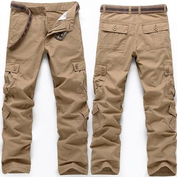 

vintage mens tactical pants casual pockets cargo cotton military trousers modish quality pantalon homme straight slim pant men's, Black