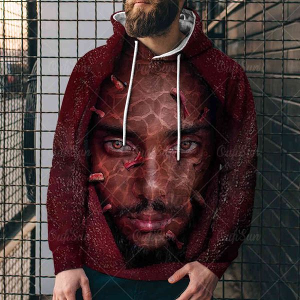

2021 autumn trend new 3d sweater horror skeleton seri classic printed men's casual loose hoodie37pu, Black