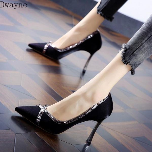 

dress shoes studded high-heeled pointed stiletto versatile 2021 autumn women's, Black