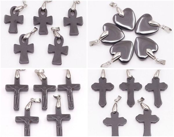 

pendant necklaces 5 pcs natural black hematite jewelry choose heart shape cross jesus, Silver