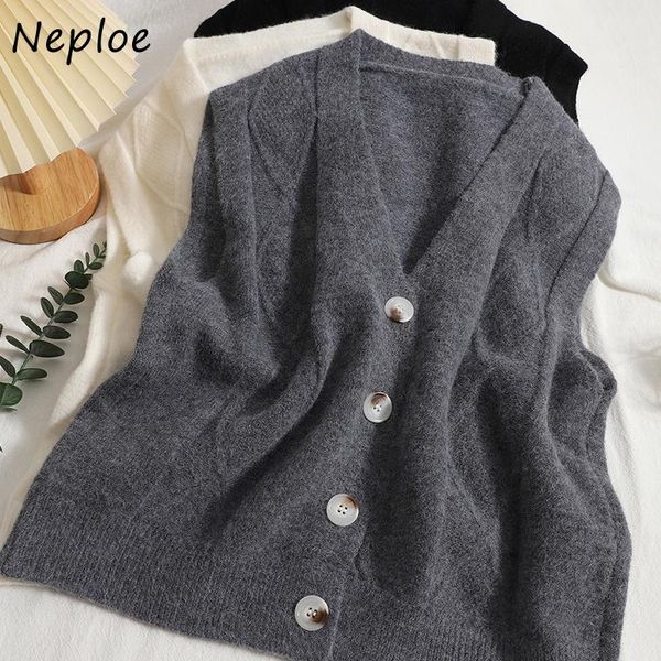

women's vests neploe v-neck casual loose sweater vest female sleeveless single beasted tanks women 2021 autumn versatile waistcoat muje, Black;white