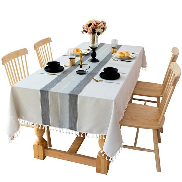 

table cloth tablecloth stitching tassel cotton linen wrinkle dust-proof cover for kitchen dining room home