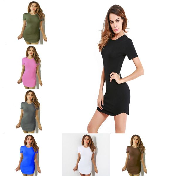 

ins summer short sleeve multi color women's bodycon dress short vestido, Black;gray