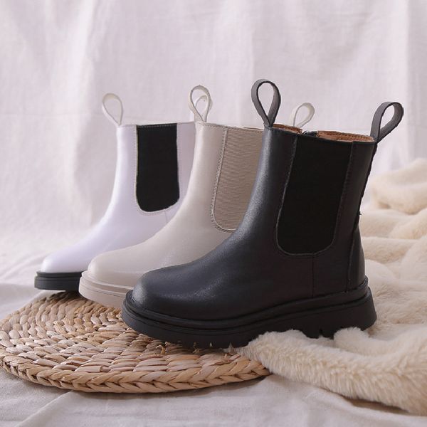 

new girls ankle boots autumn white black children shoes baby boy breathable flat fashion british student leather boots kid 21-37, Black;red