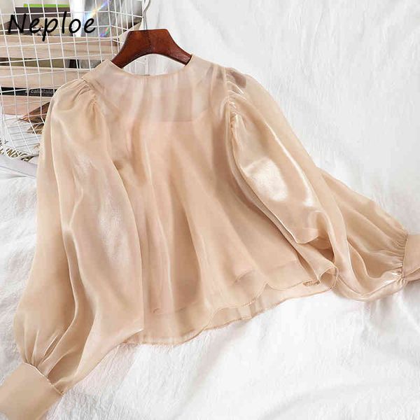 

neploe korean organza 2 pcs women set square collar sleeveless camis + o neck lanten long sleeve shirt spring suit new 210423, White