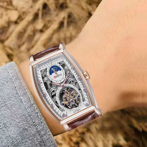 

watch live broadcast with goods mechanical business leisure hollow out men's fully automatic, Slivery;brown