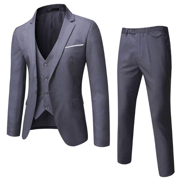 Erkek Takım Elbise Blazers erkek Takım Elbise Slim Fit Bir Düğme 3-Parça Blazer Elbise Iş Düğün Parti Ceket Yelek Pantolon