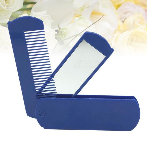 

2pcs 2 in 1 portable folding comb with mirror pocket detangling beard combs for travel outdoor (blue) hair brushes1, Silver