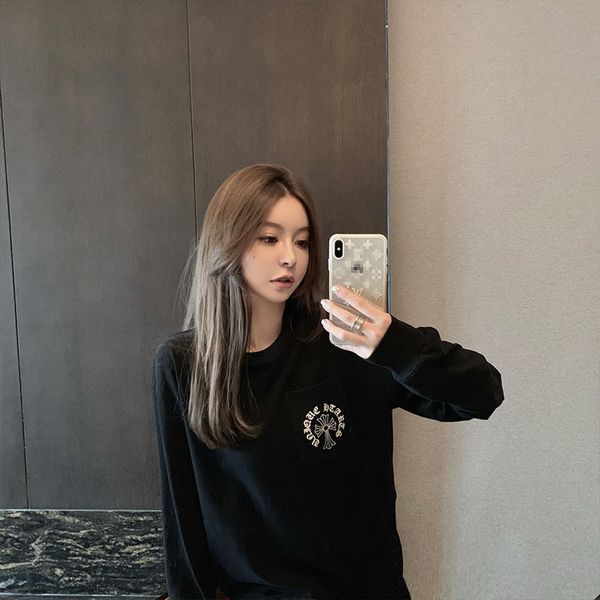 

crosin 2020 net red basic horseshoe printed long sleeve t-shirt for women, White