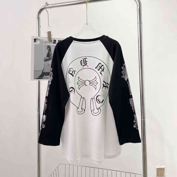 

autumn 2021 new trend crow + double arm sanskrit black and white stitched long sleeve t-shirt men's women's raglan sleeves