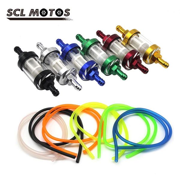 

parts scl motos motorcycle 8mm gasoline fuel oil filter petrol inline hose pipe tube with clips for moto scooter dirt bike
