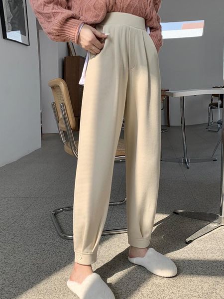 

women's pants & capris autumn winter harem women elastic waist loose trousers female casual comfortable thick knitted carrot, Black;white