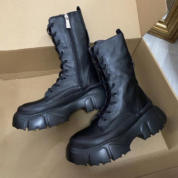

boots women motorcycle wedges flat shoes woman high heel platform pu leather lace up black girls