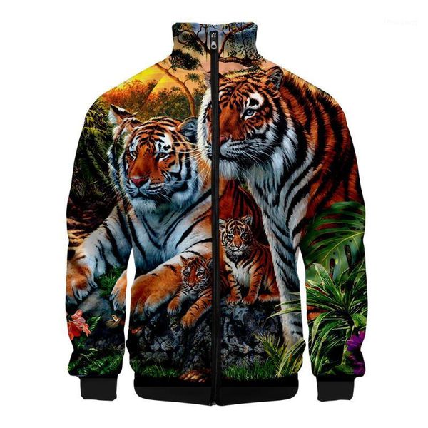 

men's jackets 2021 est 3d print tiger hip hop stand collar zipper jacket women/men long sleeve casual streetwear animal clothes, Black;brown