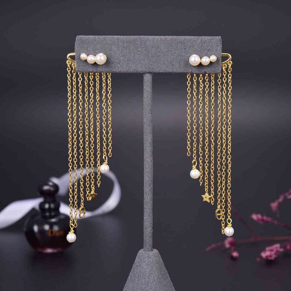 

70% off outlet online family's new chain tassel pearl earrings in 2021, Golden
