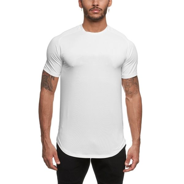 

summer fashion mesh t shirt men quick dry breathable short sleeve fitness mens t-shirt gym tees elastic tight bodybuilding 210421, White;black