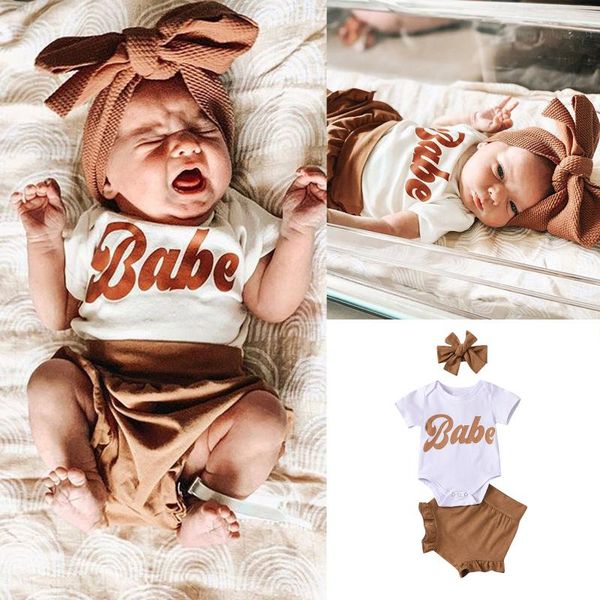 

clothing sets lovely born infant baby girls letter print clothes romper pants hairband 3pcs outfits summer cotton costume suit#lr2, White
