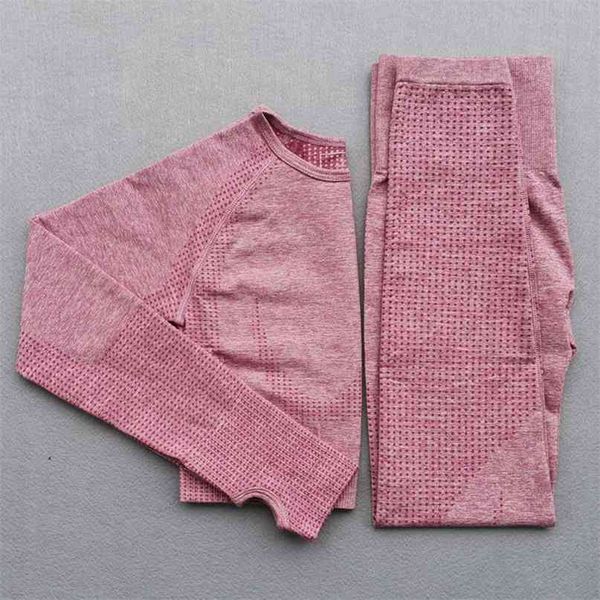 

seamless yoga suit 2 piece sports shirts crop leggings sport set gym clothes fitness tracksuit workout femme 210813, Gray