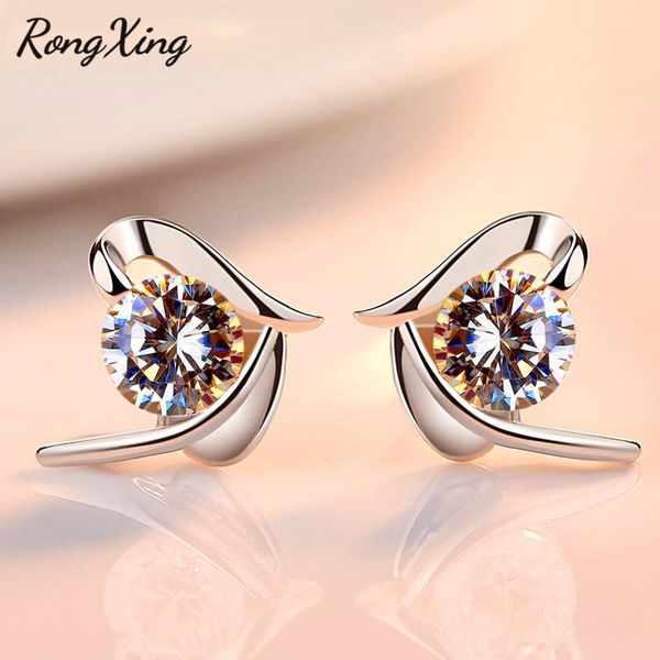 

rongxing cute silver color april birthstone earrings round white zircon stud for women valentine gifts zr0047, Golden;silver