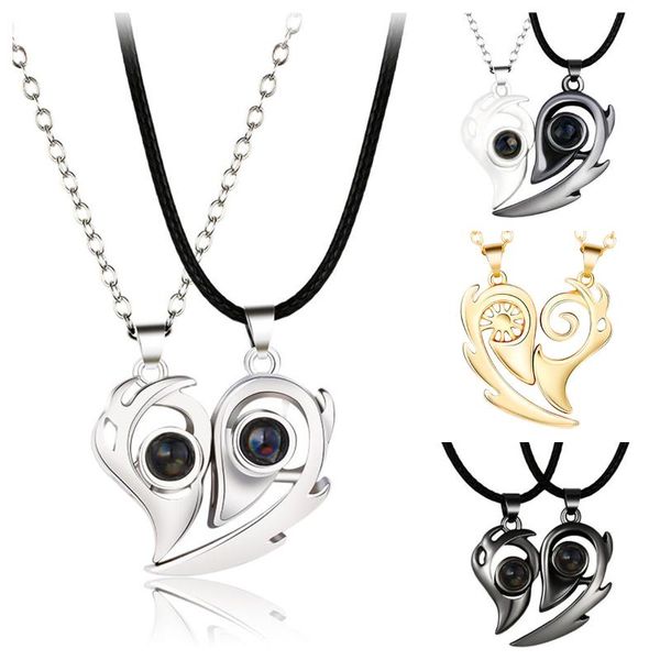 

pendant necklaces 316l stainless steel couple necklace 100 languages i love you projection heart magnetic for women dating gift, Silver