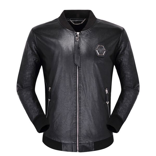 

2021 new mens faux fur coats clothes fashion pilot motorcycle imported pp skull leather jacket men slim fit, Black