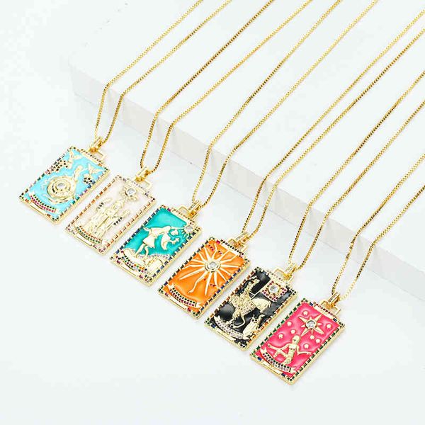 

enamel tarot pendant zircon for religious women sun moon dark demon angel copper snake chain necklace, Silver