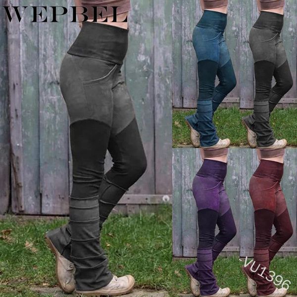 

women's leggings wepbel women autumn vintage high waist patchwork stretch pants casual ladies slim fit workout trousers, Black