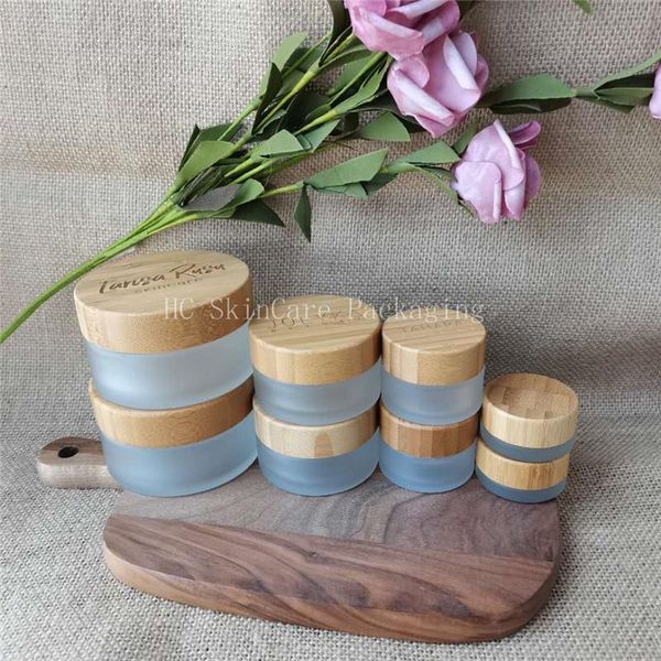 

storage bottles & jars matte glass cream jar cosmetic container 5-100g bamboo lid bottle make up empty travel