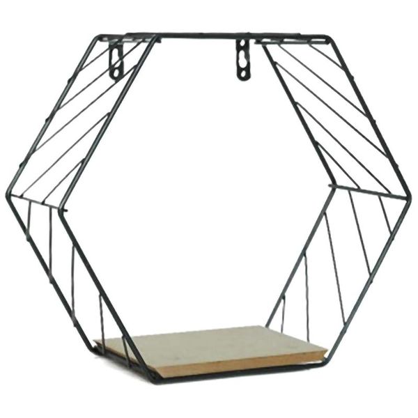 

bathroom storage & organization wood iron art hexagonal grid wall shelf combination hanging geometric figure decoration-black s