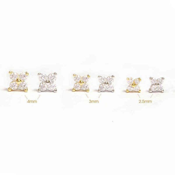 

roxi 925 sterling sier flower piercing stud earrings 3/4/5mm small cartilage lovely zircon women's, Golden