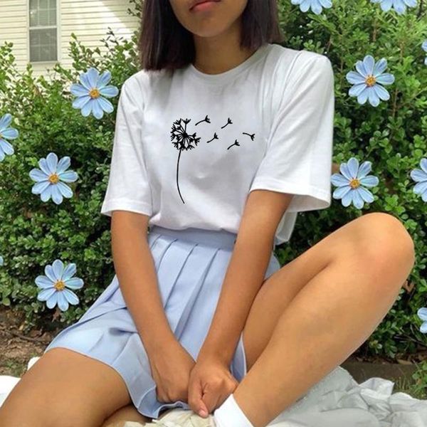 

harajuku summer flower dandelion printing women tshirt casual funny t shirt gift for lady young girl short sleeve tee female women's t-, White